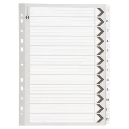 Picture of MARBIG A4 PLASTIC TAB DIVIDERS 1-12 BLACK AND WHITE