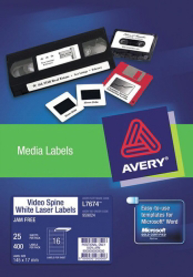 Picture of WHITE MEDIA LABELS AVERY L7674 VIDEO SPINE