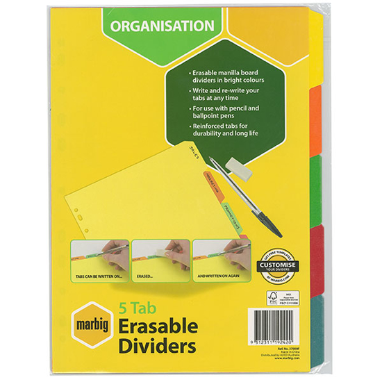 Picture of Marbig 5 Tab Erasable Dividers