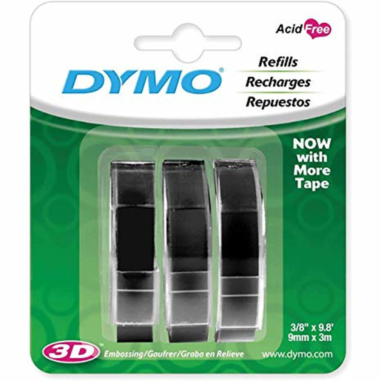 Picture of TAPE DYMO EMBOSSING 9MMX3M BLACK 3PK