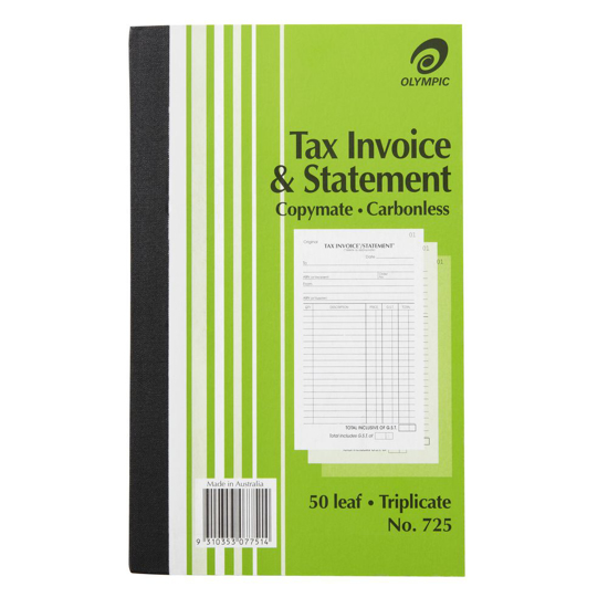 Picture of TAX INVOICE & STATEMENT BOOK OLYMPIC 725 TRIP C/LESS 8X