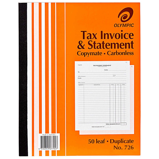 Picture of TAX INVOICE & STATEMENT BOOK OLYMPIC 726 DUP C/LESS 10X
