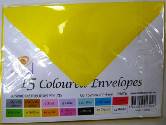 Picture of ENVELOPE C6 ASSORTED COLOURS PK 15