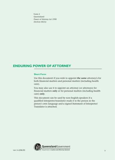 Picture of POWER OF ATTORNEY ENDURING SHORT FORM FORM2