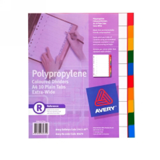 Picture of AVERY DIVIDERS PP A4 10 TAB COLOUR EXTRA