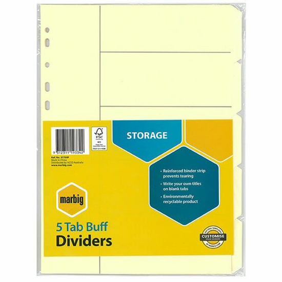 Picture of DIVIDER MARBIG A4 MANILLA BUFF 5 TAB
