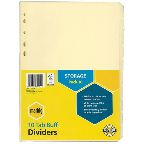 Picture of MBG DIVIDERS BUFF MNLLA A4 10TAB BULK