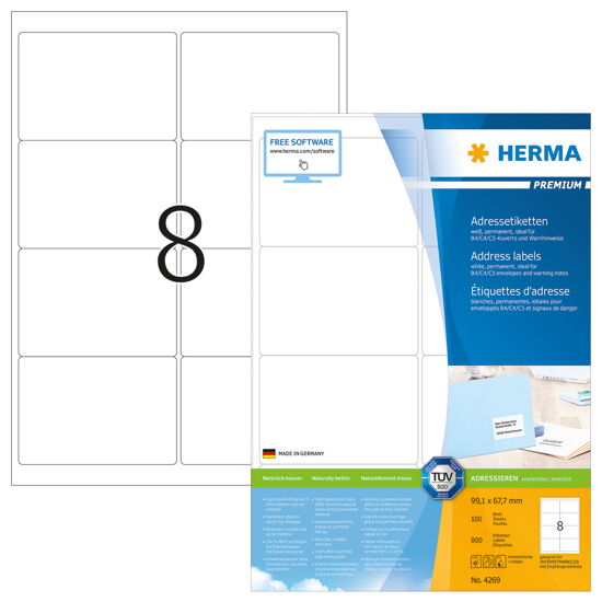 Picture of HERMA 8UP LABELS 99.1X67.7mm
