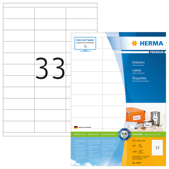 Picture of HERMA LABEL A4 70X25.4MM 33UP/B