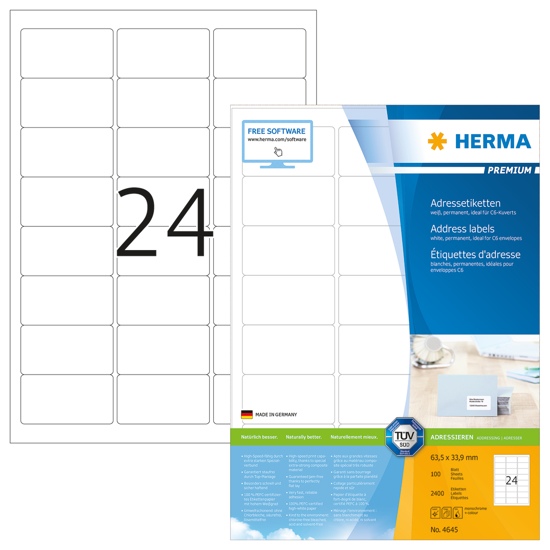 Picture of HERMA LABEL A4 63.5X33.9MM 24UP/B