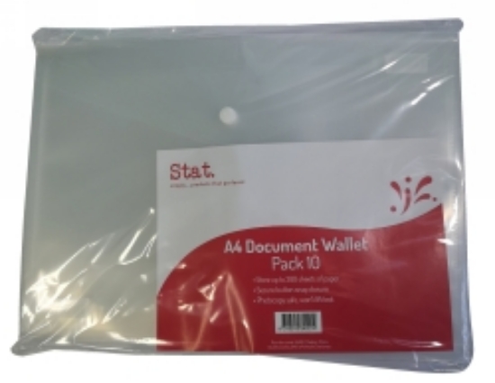 Picture of DOCUMENT WALLET STAT A4 PP W/BUTTON CLEAR