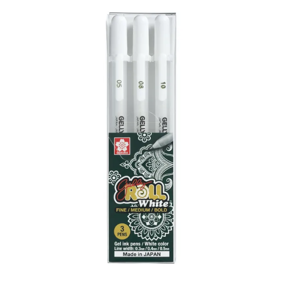 Picture of SAKURA GELL ROLL 3PC WHITE .5 .8 10